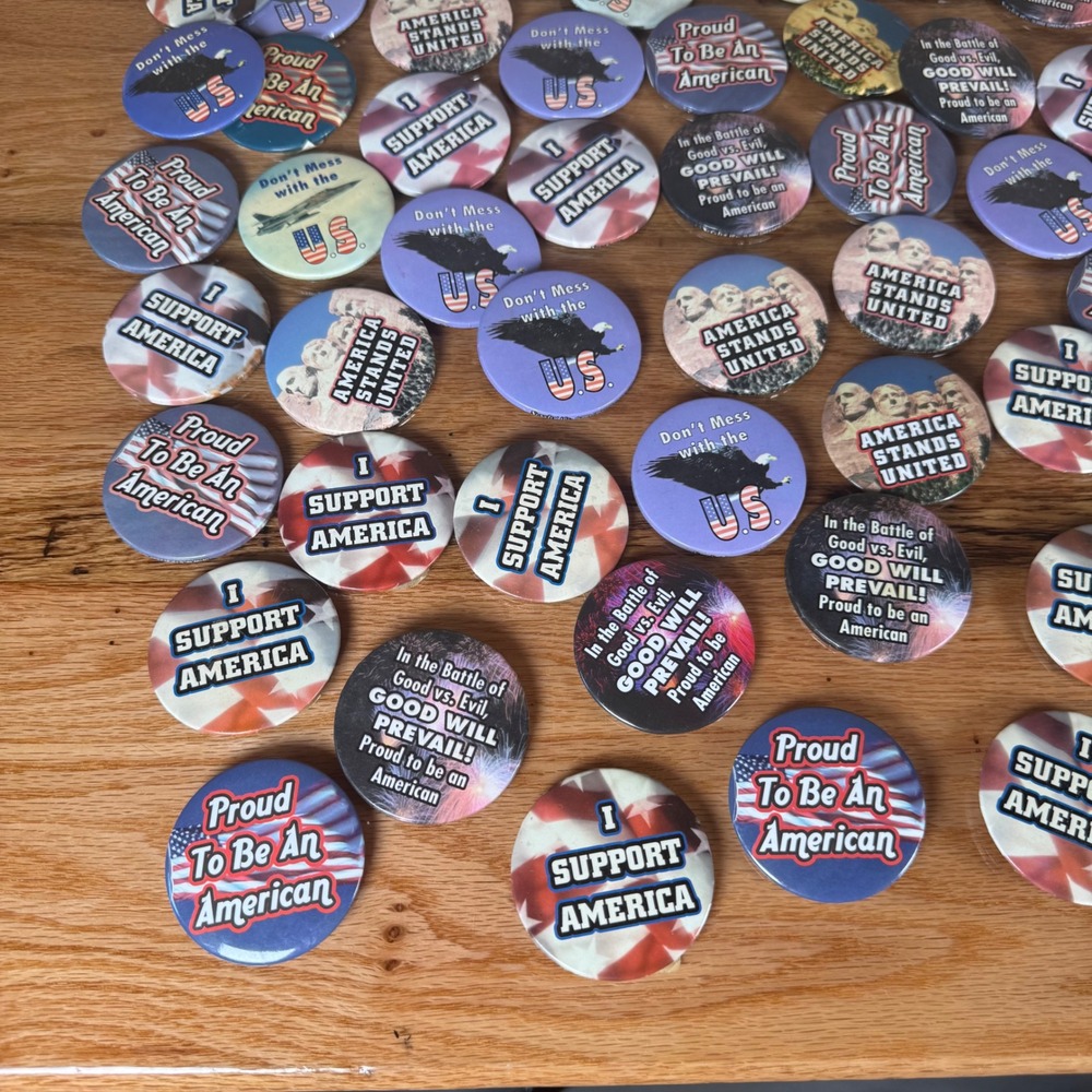 Bulk Lot 100 Patriotic Pinback Buttons USA Flag Eagle Mount Rushmore 2.25 inch - Picture 2 of 9